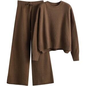 NWOT ~ Dark Brown 2pc Set Casual Lounge Sweater Top & Pants ~ Women's Size XL